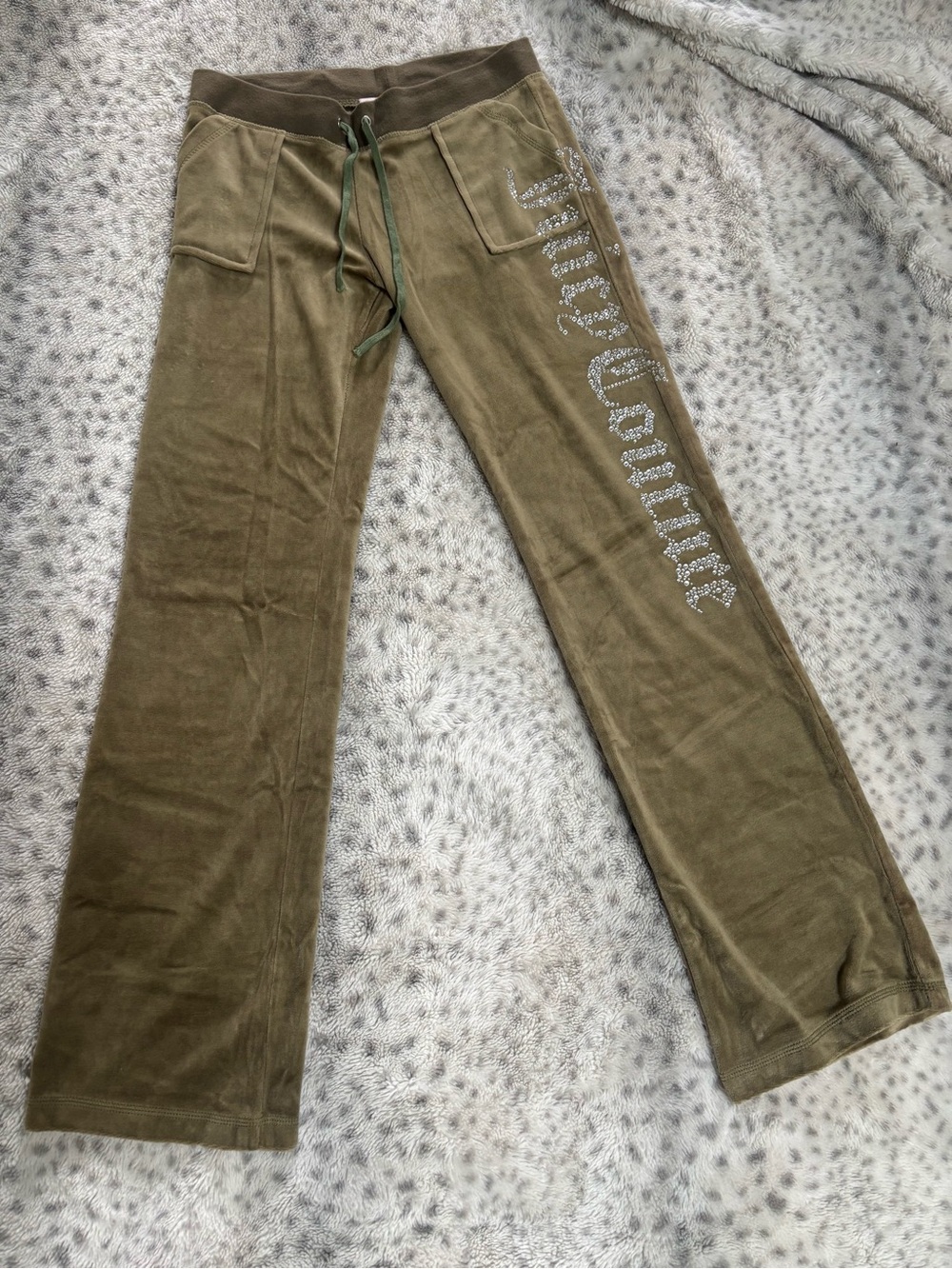 Juicy Couture Olive Velour Joggers with Rhinestone Script